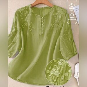 Embroidered Women's Top large green